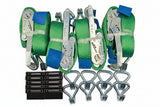 4x 5t green with reflective lines over tyre car trailer transporter tie down heavy duty ratchet straps.