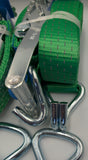 4x 5t green with reflective lines over tyre car trailer transporter tie down heavy duty ratchet straps.