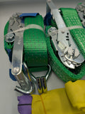 4x 5t Green With Reflective Strips Soft Link Car Trailer Transporter Tie Down Heavy Duty Ratchet Straps