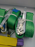 4x 5t Green With Reflective Strips Soft Link Car Trailer Transporter Tie Down Heavy Duty Ratchet Straps