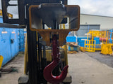 forklift mounted lifting hook attachment single pocket front view.