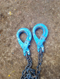 grade 10 lifting chain sling 8mm 2 leg 2m self locking hooks c w grabs ex hire.