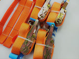 4 x Car Trailer Transporter Orange Recovery Straps Truck Heavy Duty Flat Soft Link Set